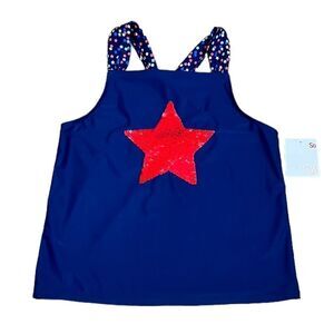 SO Girls Red, White, And Blue Tankini Swim Top, Size 16, NWT